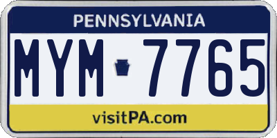 PA license plate MYM7765