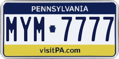 PA license plate MYM7777
