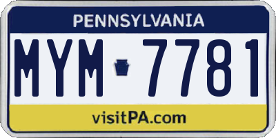 PA license plate MYM7781