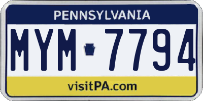 PA license plate MYM7794