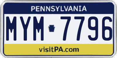 PA license plate MYM7796