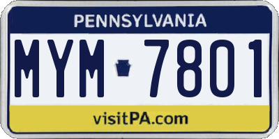 PA license plate MYM7801