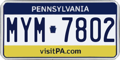 PA license plate MYM7802
