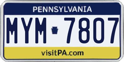 PA license plate MYM7807