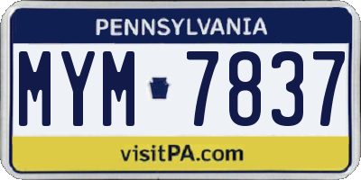 PA license plate MYM7837