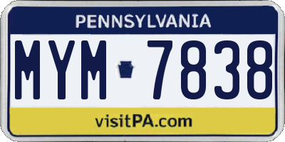 PA license plate MYM7838