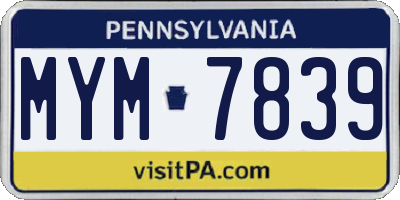 PA license plate MYM7839