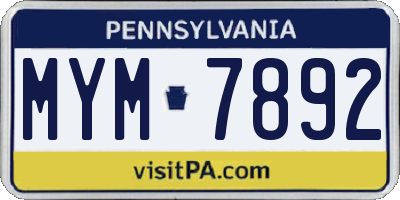 PA license plate MYM7892
