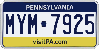 PA license plate MYM7925