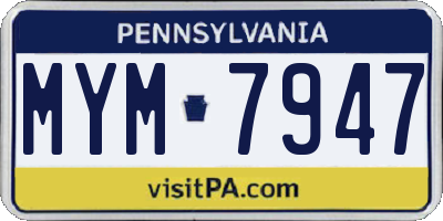 PA license plate MYM7947