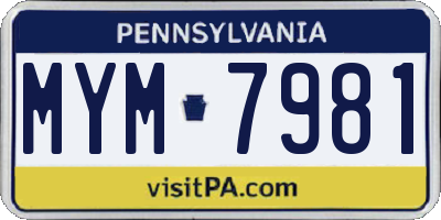 PA license plate MYM7981