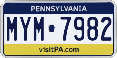 PA license plate MYM7982