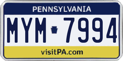 PA license plate MYM7994