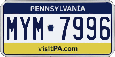 PA license plate MYM7996
