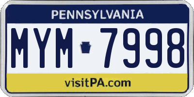 PA license plate MYM7998