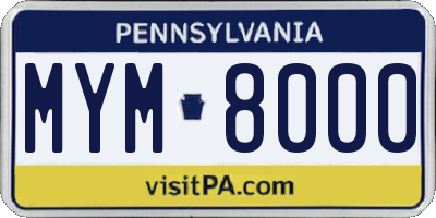 PA license plate MYM8000