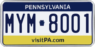 PA license plate MYM8001