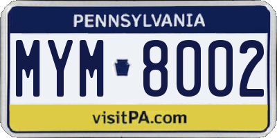 PA license plate MYM8002
