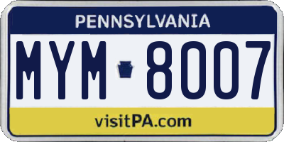 PA license plate MYM8007