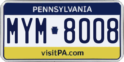 PA license plate MYM8008