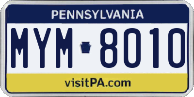 PA license plate MYM8010