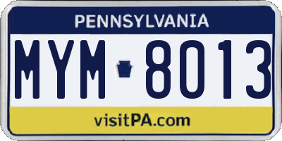 PA license plate MYM8013