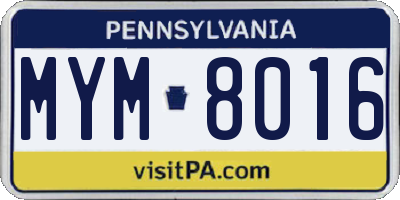 PA license plate MYM8016