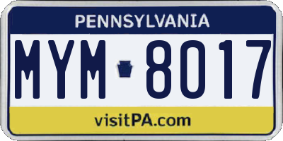 PA license plate MYM8017