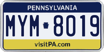 PA license plate MYM8019