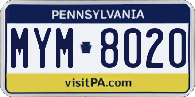 PA license plate MYM8020