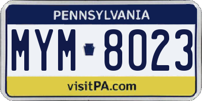 PA license plate MYM8023