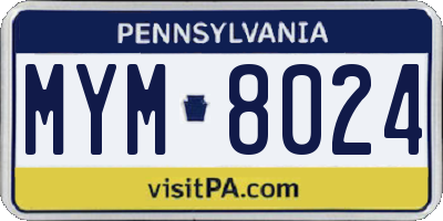 PA license plate MYM8024
