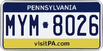 PA license plate MYM8026