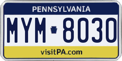 PA license plate MYM8030