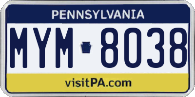 PA license plate MYM8038