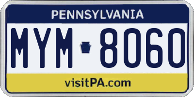 PA license plate MYM8060
