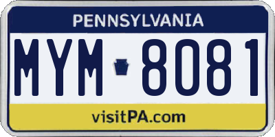 PA license plate MYM8081
