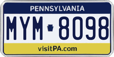 PA license plate MYM8098