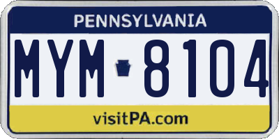 PA license plate MYM8104