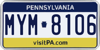PA license plate MYM8106