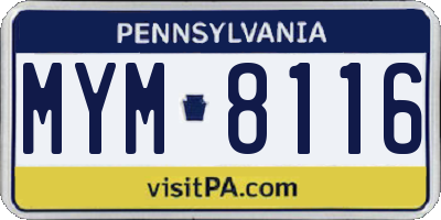 PA license plate MYM8116