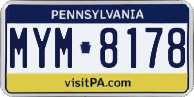 PA license plate MYM8178