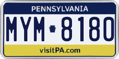 PA license plate MYM8180