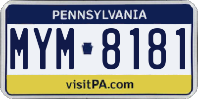 PA license plate MYM8181