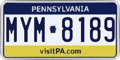 PA license plate MYM8189