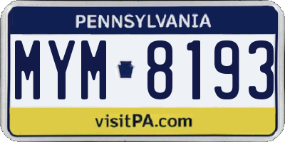 PA license plate MYM8193