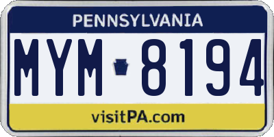 PA license plate MYM8194