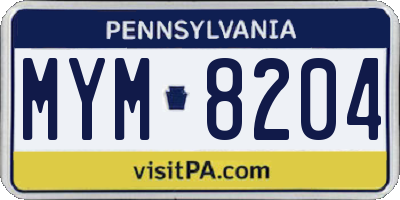 PA license plate MYM8204