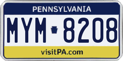 PA license plate MYM8208