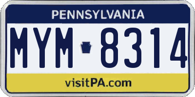 PA license plate MYM8314